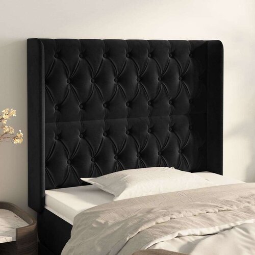  Vzglavje z u&amp;scaron;esi črno 103x16x118/128 cm žamet, (20794229) Slike