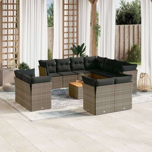 vidaXL 12-dijelni set vrtnih sofa od poliratana s jastucima sivi Cijene