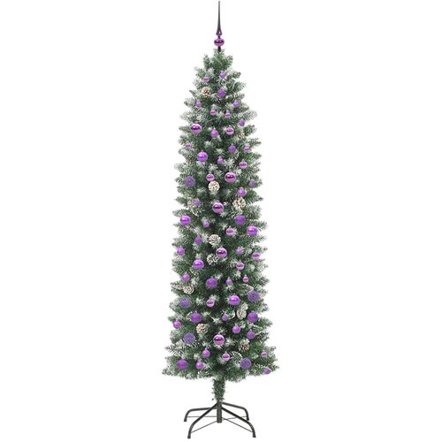VidaXL Umjetno vitko božićno drvce s stalakom Zelena i bijela 210 cm Slike