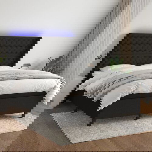The Living Store Box spring postelja z vzmetnico LED črna 140x190 cm blago - Box Spring Postelja, (21521188) Cene