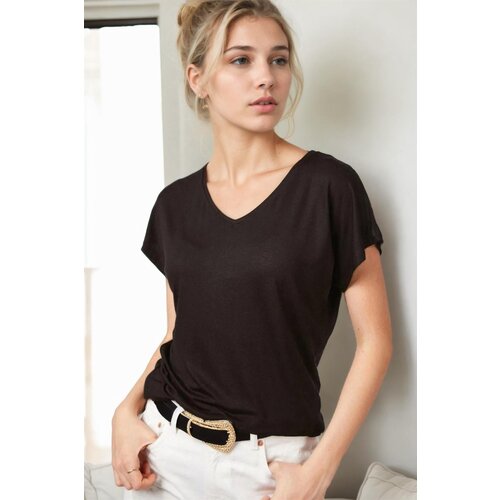 Dewberry 77002 V-Neck Basic Women T-Shirt-BLACK Slike