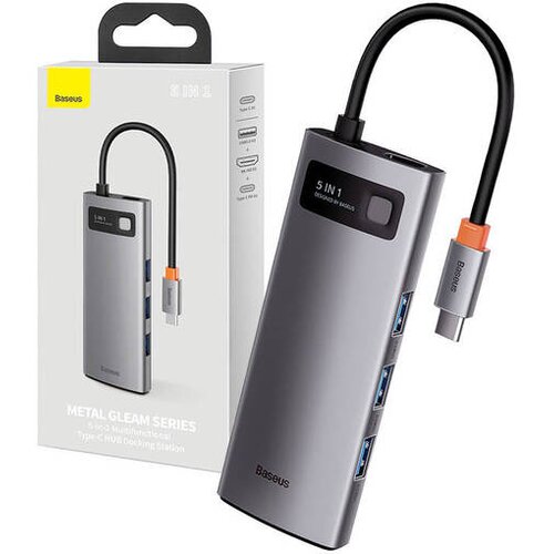 Baseus Vozli&amp;scaron;če 5v1 Metal Gleam Series, USB-C do 3x USB 3.0 + HDMI + USB-C PD Slike