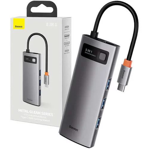 Baseus Vozlišče 5v1 Metal Gleam Series, USB-C do 3x USB 3.0 + HDMI + USB-C PD