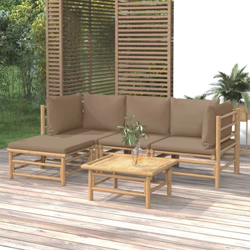 vidaXL Vrtna sedežna garnitura 5-delna s taupe blazinami bambus