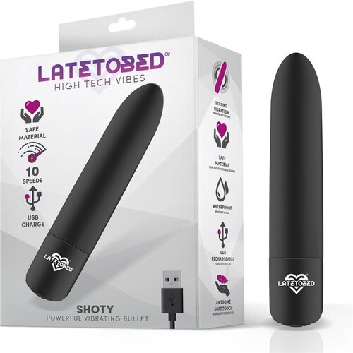 LATETOBED Shoty Vibrating Bullet USB 10 Speeds Powerful Motor Black Cene