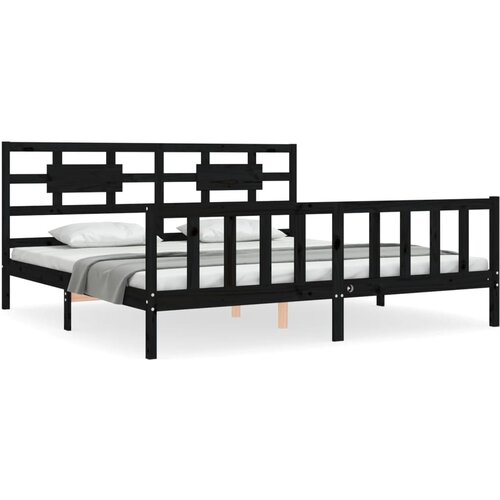  Okvir za krevet s uzglavljem crni 200 x 200 cm od masivnog drva Slike