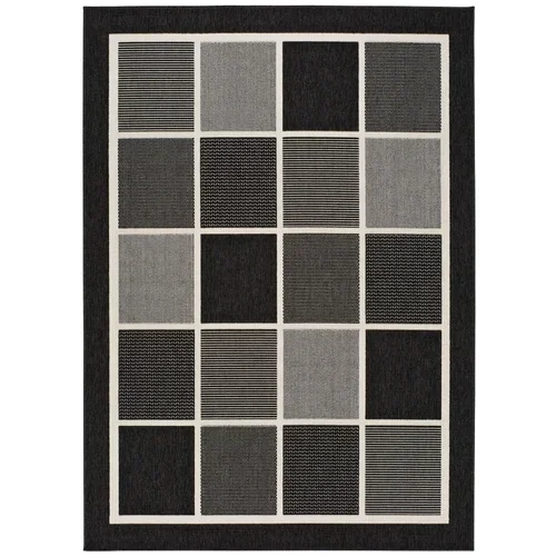 Universal crno-sivi vanjski tepih Nicol Squares, 140 x 200 cm