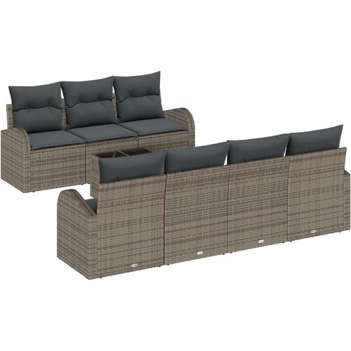  8-dijelni Vrtni Sofa Set s Jastučićima Sivi Poli Ratan 2-sjedna Vrtna Sofa sa Skladištem i Jastučićima Sivi Poli Ratan Cene