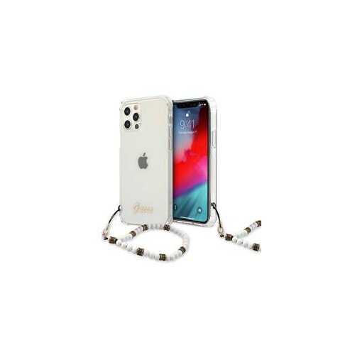 Guess GUHCP12LKPSWH za iPhone 12 Pro Max - prozoren shock silikonski ovitek s perla zapestnico Slike