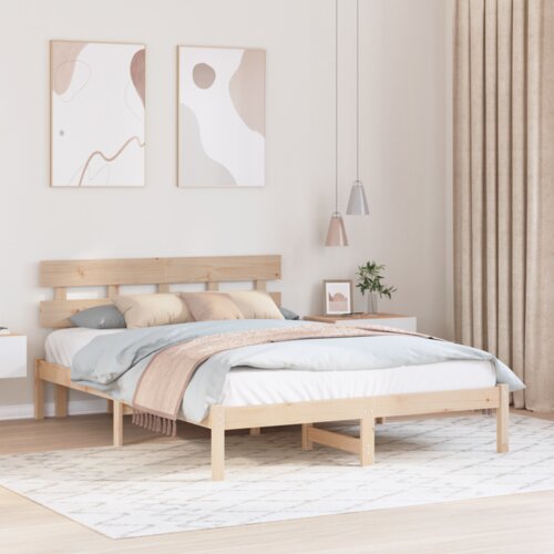 VidaXL Krevetna konstrukcija s uzglavljem 160x200 cm od punog borovog drva Slike