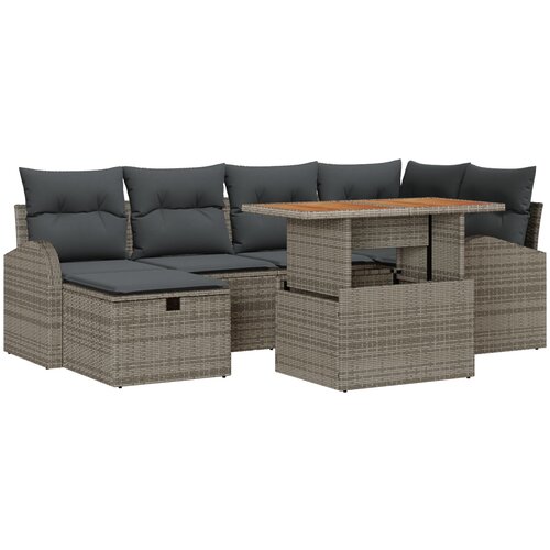vidaXL 7-delna vrtna sofa z blazinami sive barve poli rattan, 2-sedežna vrtna sofa s shrambo in blazinami sive barve poli rattan Cene