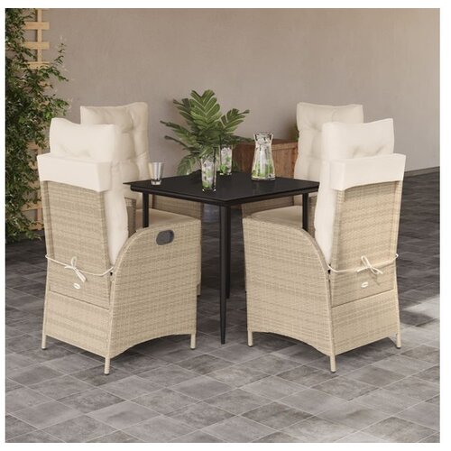 vidaXL Vrtna garnitura - 5-dijelni vrtni blagovaonski set od poliratana s jastucima bež - 80 x 80 x 74 cm Sa naslonom za noge 4 Cijene