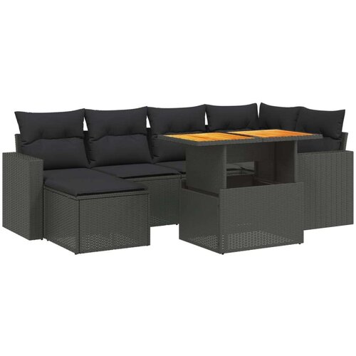  7-dijelni set vrtnih sofa od poliratana s jastucima crni Slike
