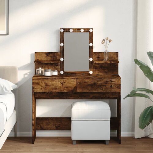 The Living Store Toaletna mizica z LED lučkami dimljen hrast 100x40x130 cm - Toaletna Mizica, (21671055) Slike