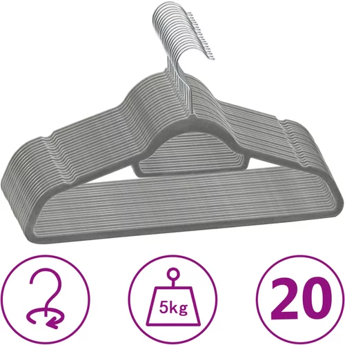  20-dijelni set vješalica za odjeću protuklizni sivi baršunasti