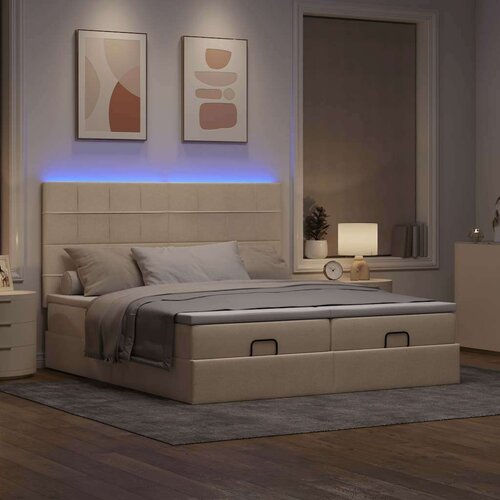  Otomanski okvir kreveta s madracima krem 180x200cm od tkanine Cijene