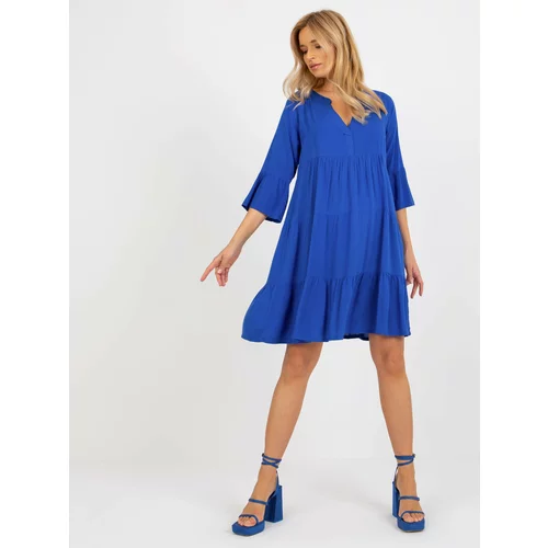 Fashion Hunters Cobalt blue dress with ruffles and 3/4 sleeves SUBLEVEL