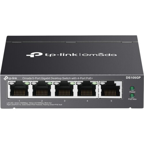 Tp-link Omada 5-Port Gigabit Desktop Switch with 4-Port PoE+ PORT: 4× Gigabit PoE+ Ports, 1× Gigabit Non-PoE Port SPEC: 802.3af/at, 65 W PoE Power, Desktop Steel Case FEATURE: Plug and Play Cijene