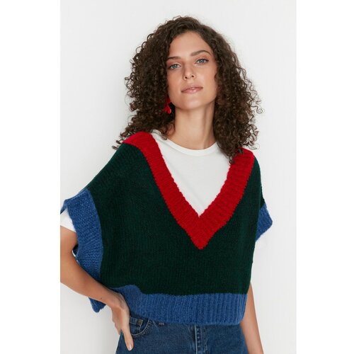Trendyol Green Crop Color Block Oversize Knitwear Sweater Slike