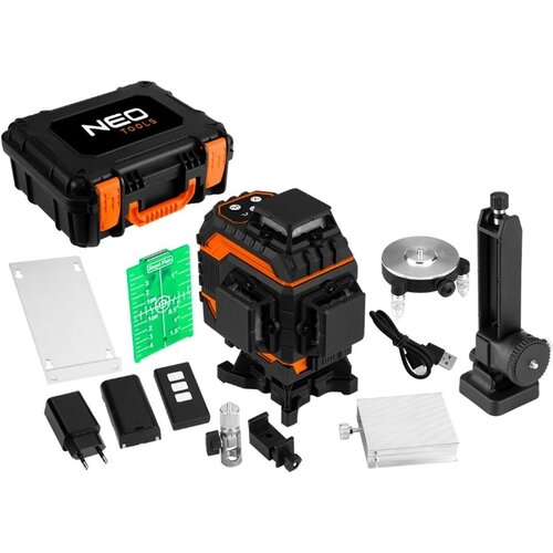 Neo Tools Laser 3D, 12 linijski, zelen žarek, torbica, tarčna plo&scaron;ča, magnetno držalo, polnilec, v kovčku - 75-140 Neo Cene