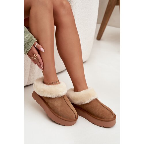 Boto Leather Suede Snow Boots for Women with Fur Camel Mivelle Slike