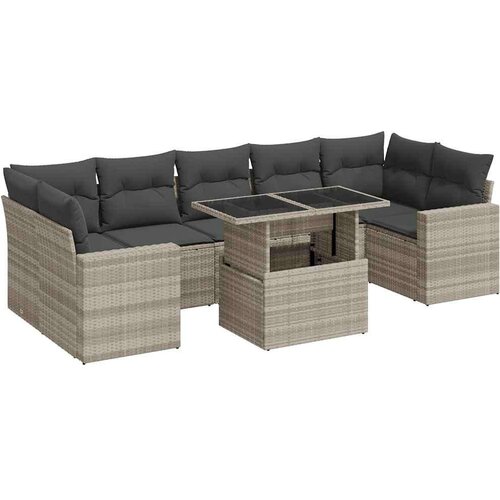 VidaXL 8-dijelni set vrtnih sofa od poliratana s jastucima svjetlosivi Slike