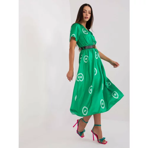 Fashion Hunters Green midi cocktail dress with print