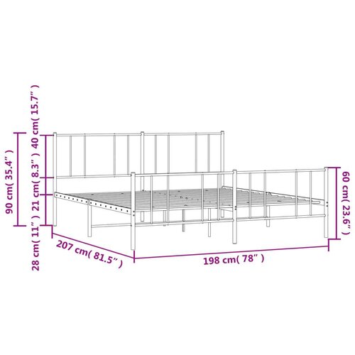 VidaXL Metalni okvir kreveta uzglavlje i podnožje crni 193x203 cm Slike