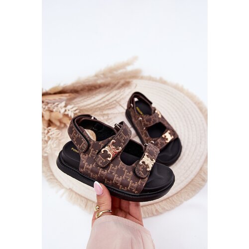 Boto Children's Sandals With Velcro And Golden Details Brown Cavina Cene