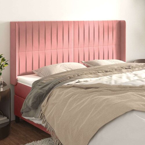  Vzglavje z u&amp;scaron;esi roza 163x16x118/128 cm žamet, (20933888) Slike