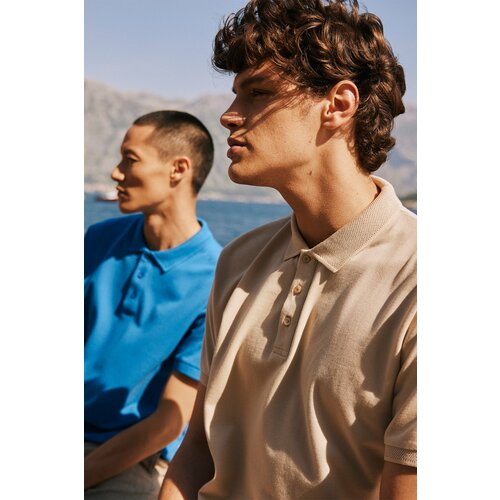 ALTINYILDIZ CLASSICS Men's Safari 100% Cotton Roll-Up Collar Slim Fit Slim Fit Polo Neck Short Sleeved T-Shirt. Cene