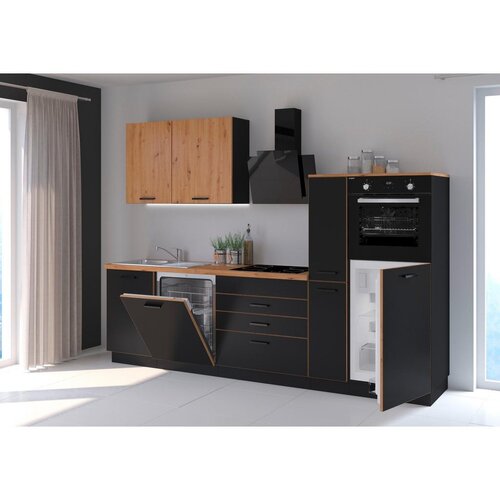 P & B Kuhinjski Blok Brez Aparatov Blacky, Črna, Hrast, 280cm Cene