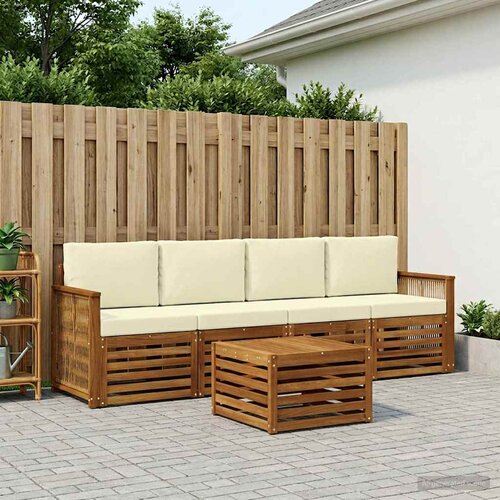  Set vanjskih sofa 5 kom. Prirodna i krem Čvrsto drvo akacije Cene