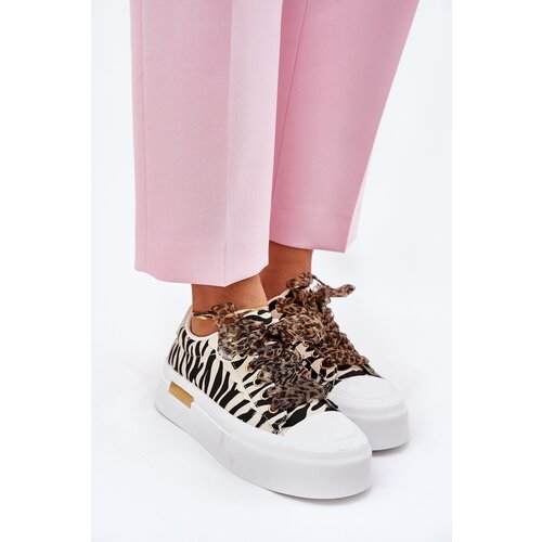 Boto Women's Sneakers On Massive Platform With Decorative Lacing Zebra Black-Beige Zidora Cene