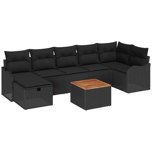 vidaXL Vrtna sedežna garnitura z blazino 8 pcs Črna Poly ratan, (5000153732) Cene