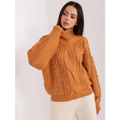 Fashion Hunters Light brown women's oversize sweater with cables