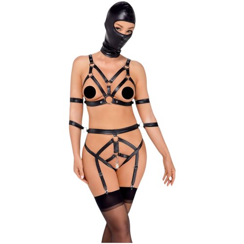 Bad Kitty komplet postroja za telo in maske za glavo (črna) - S Cene