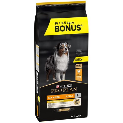 Pro Plan 14 kg + 2,5 kg gratis! PURINA suha hrana za pse 16,5 kg - All Sizes Adult Light/Sterilised, Prije: OPTIWEIGHT Cijene