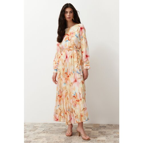 Trendyol Multi Color Floral Sash Detailed Lined Pleated Chiffon Woven Dress Cene