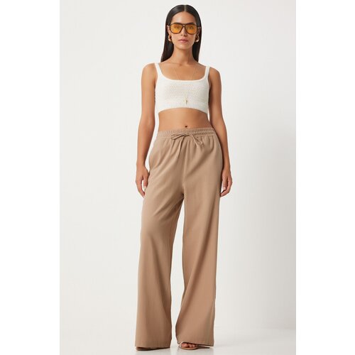 Happiness İstanbul Women's Biscuit Loose Cut Linen Trousers Slike