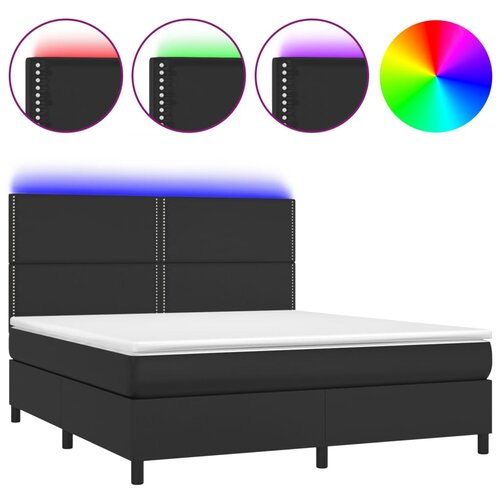 VidaXL Box spring postelja z vzmetnico LED črna 160x200cm umetno usnje, (20723450) Slike