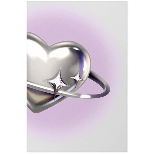  Plakat Cosmic Heart - silver heart with a ring on a purple background 21x30 Cene