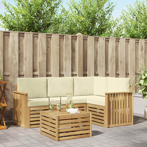  Set vanjskih sofa 5 pcs Bijela i krem 59 x 59 x 37 cm Poliester Slike