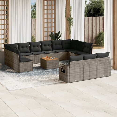  14-dijelni set vrtnih sofa od poliratana s jastucima sivi Slike