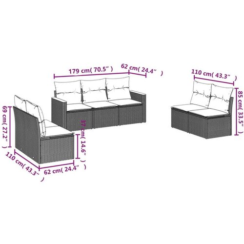  7-dijelni set vrtnih sofa od poliratana s jastucima bež Slike