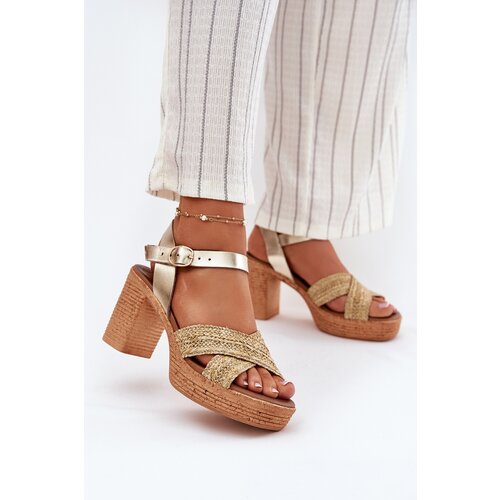 Zazoo Leather Heeled Sandals With Braided Straps Slike