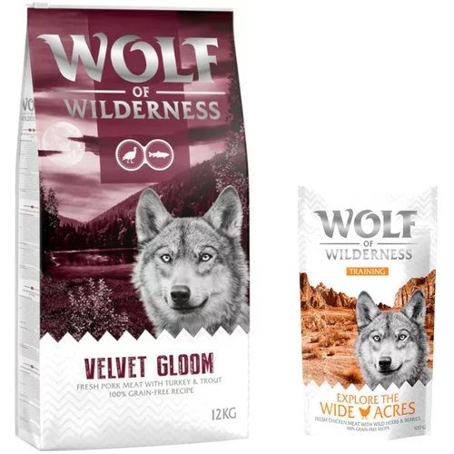 Wolf of Wilderness 12kg + 100g Snack "Explore the Wide Acres" piletina gratis! - Velvet Gloom - puretina i pastrva