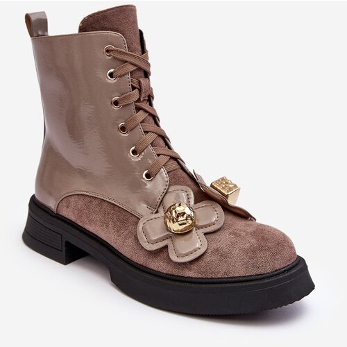 Kesi Fashionable Women's Zipper Ankle Boots with Trimmings D&A MR870-76 Grey-Brown Cene