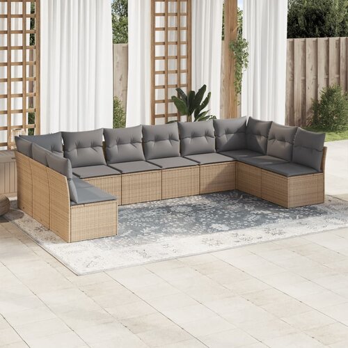 vidaXL 10-dijelni set vrtnih sofa s jastucima bež od poliratana Cijene