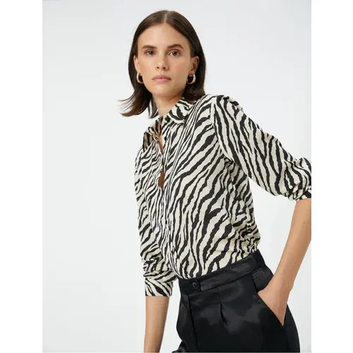 Koton Zebra Patterned Shirt Classic Collar Long Sleeve